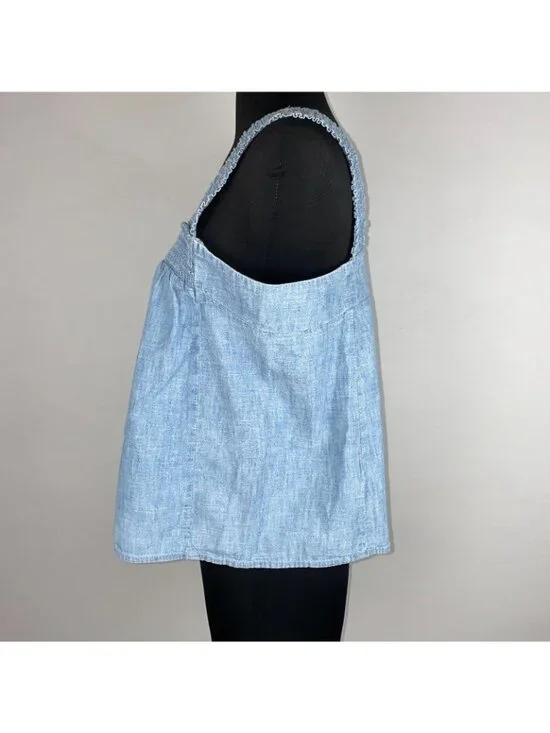 A.N.A Tank Top Womens M Blue Chambray Square Neck Smocked Spring Summer Casual - Picture 5 of 12